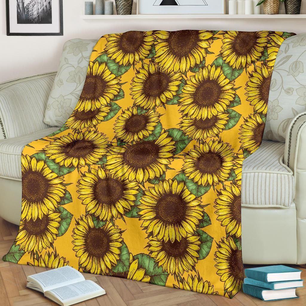 Cool Summer Sunflower Pattern Printed Fleece Blanket