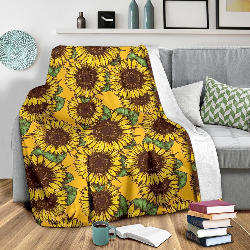 Cool Summer Sunflower Pattern Printed Fleece Blanket