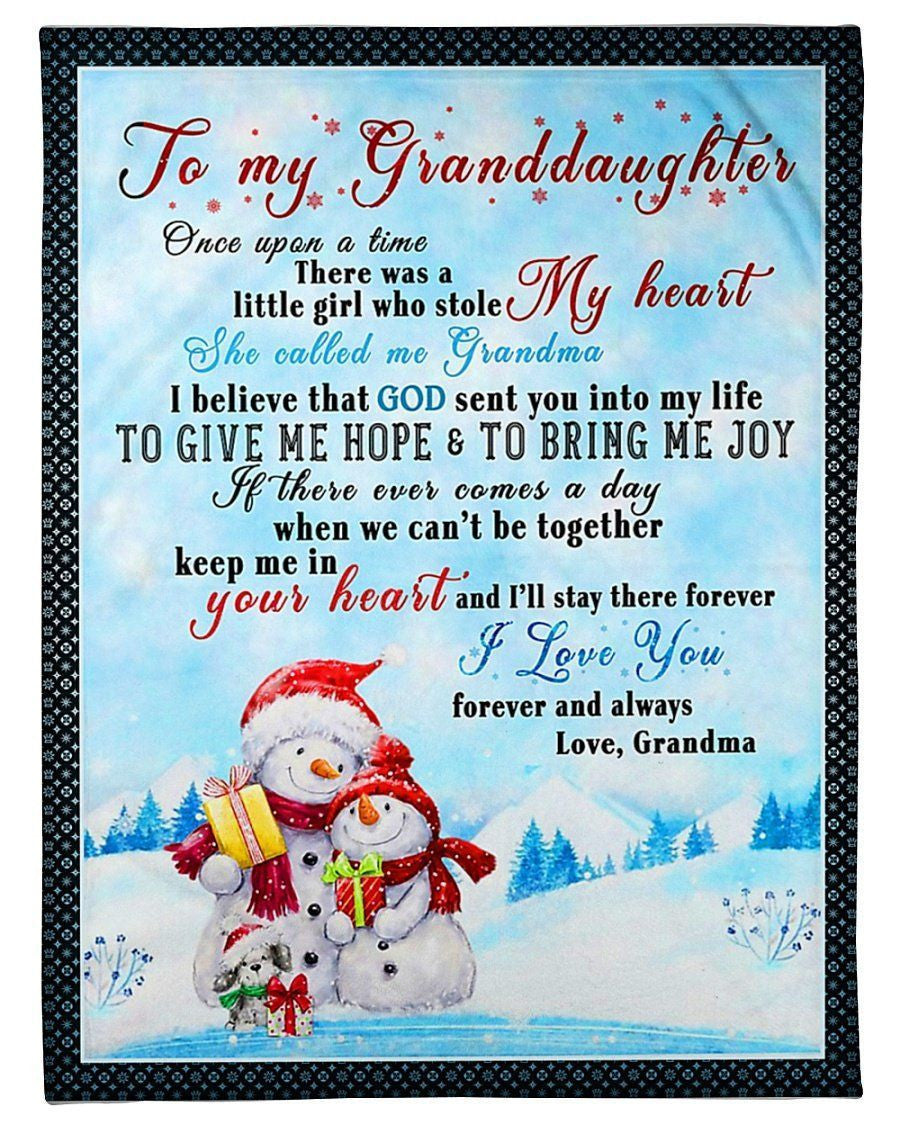 Keep Me In Your Heart Snowman Grandma To Granddaughter Fleece Blanket Fleece Blanket