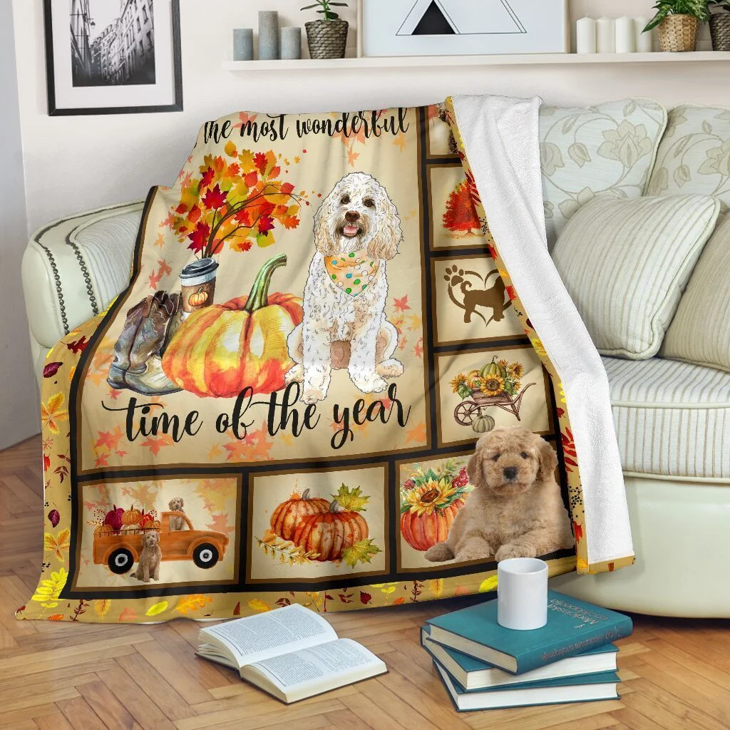 Goldendoodle Autumn Pumpkin Printed Fleece Blanket