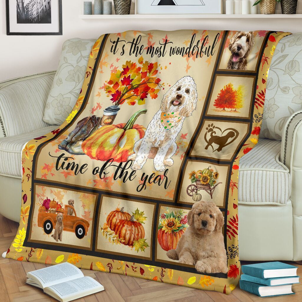 Goldendoodle Autumn Pumpkin Printed Fleece Blanket