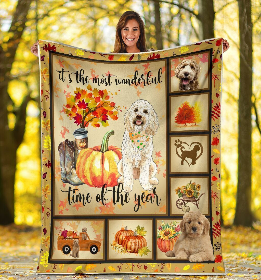 Goldendoodle Autumn Pumpkin Printed Fleece Blanket