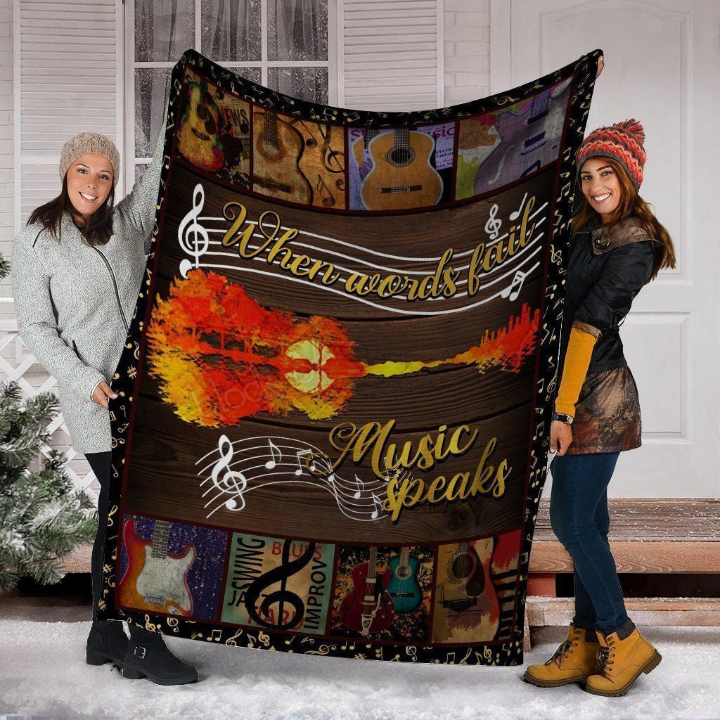When Words Fail Music Speaks Guitar Fleece Blanket
