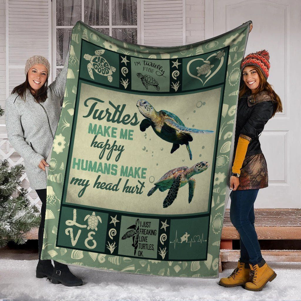 Turtles Make Me Happy Sea Turtle Ocean Animals Fleece Blanket