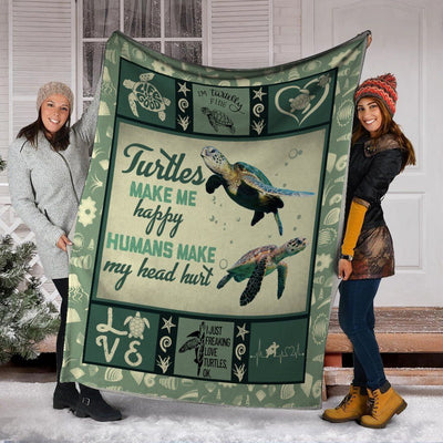Turtles Make Me Happy Sea Turtle Ocean Animals Fleece Blanket