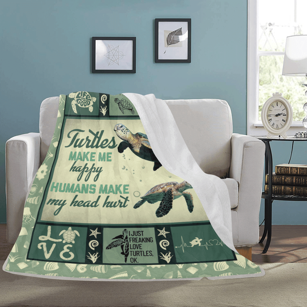 Turtles Make Me Happy Sea Turtle Ocean Animals Fleece Blanket