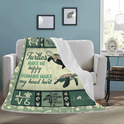 Turtles Make Me Happy Sea Turtle Ocean Animals Fleece Blanket