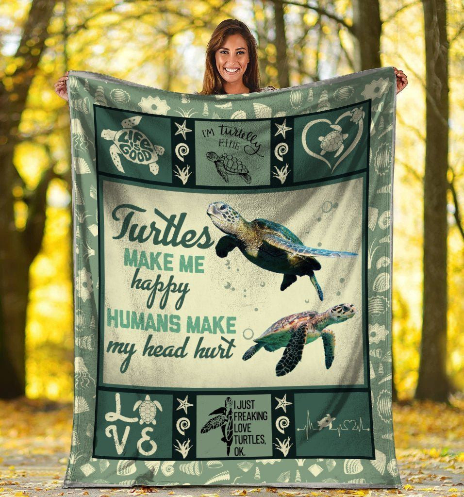 Turtles Make Me Happy Sea Turtle Ocean Animals Fleece Blanket