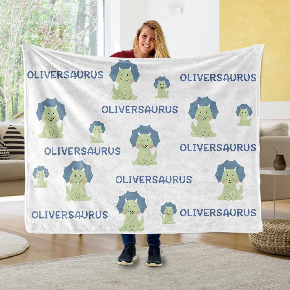 Funny Dinosaur Gift For Kids Custom Name Fleece Blanket