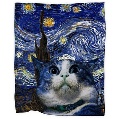 Funny Cat Van Gogh Throw Fleece Blanket