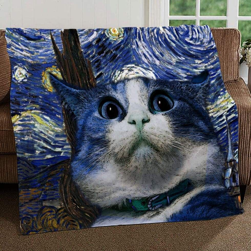 Funny Cat Van Gogh Throw Fleece Blanket