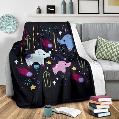 Cute Elephant Cartoon Style Printed Fleece Blanket