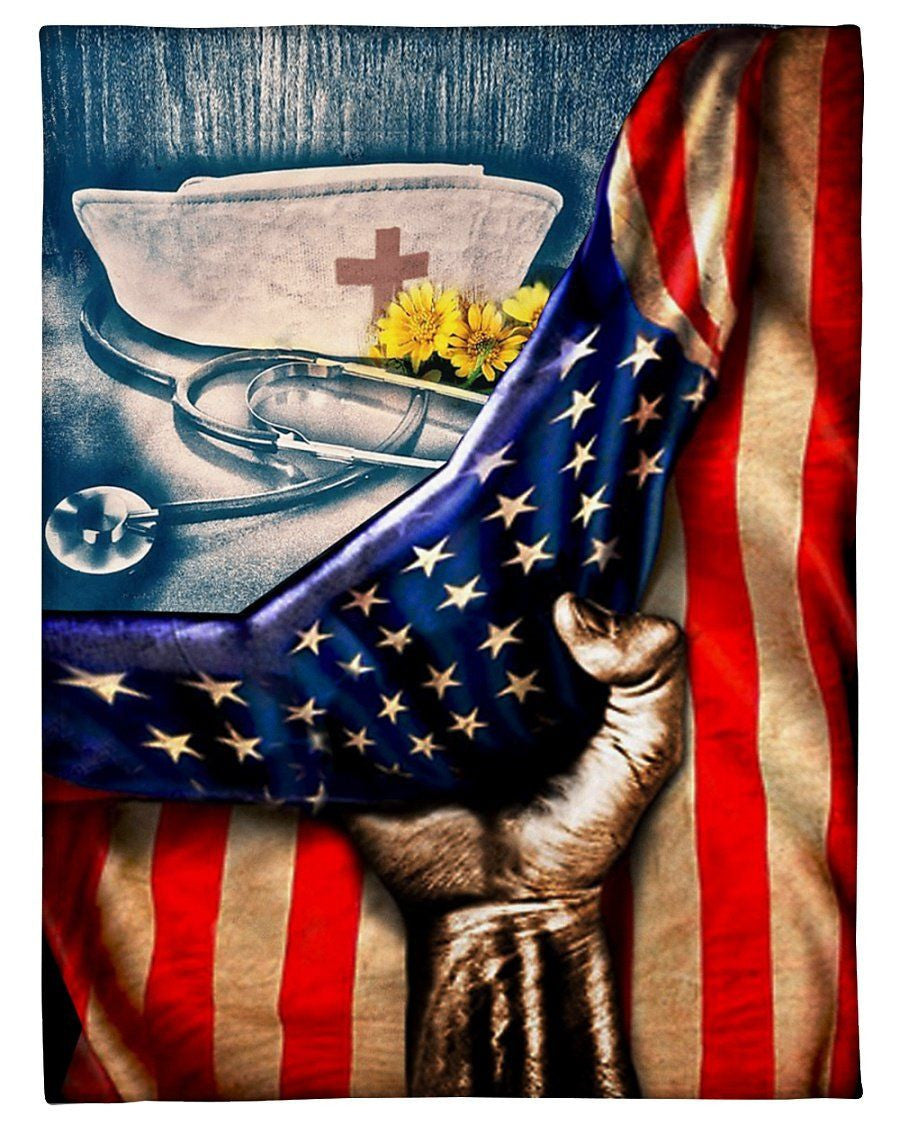 Nurse Hat American's Flags Fleece Blanket