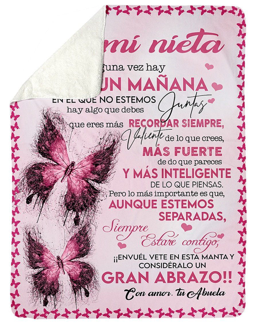 Pink Butterflies A Mi Nieta Gran Abrazo Fleece Blanket Sherpa Blanket