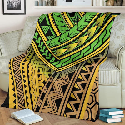 Aesthetic Polynesian Tribal Color Fleece Blanket