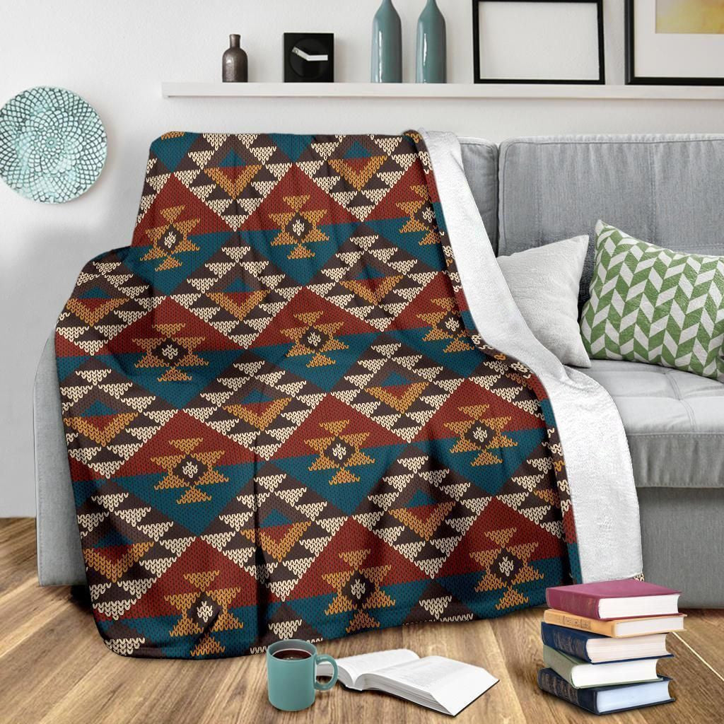 Aesthetic Knit Aztec Tribal Pattern Printed Fleece Blanket