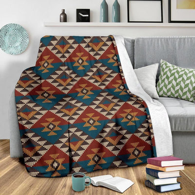 Aesthetic Knit Aztec Tribal Pattern Printed Fleece Blanket