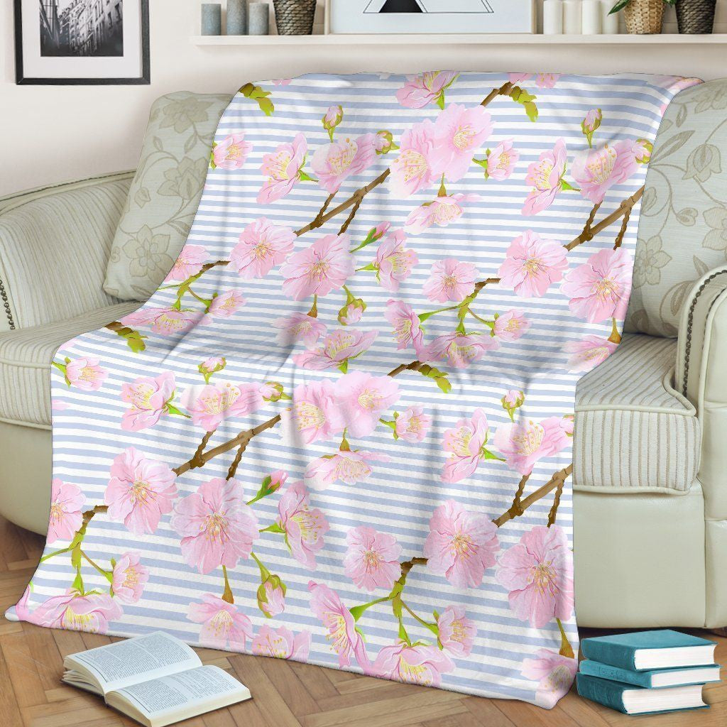 Pink Cherry Blossom Sakura Fleece Blanket