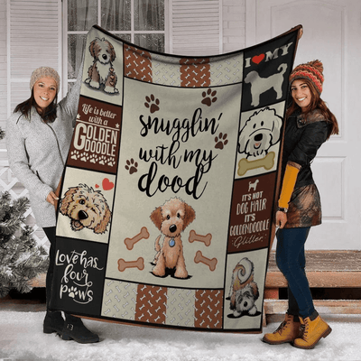 Snuggling With My Dood Goldendoodle Dog Printed Fleece Blanket