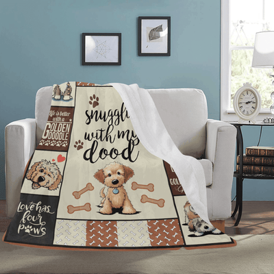 Snuggling With My Dood Goldendoodle Dog Printed Fleece Blanket