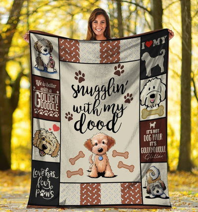 Snuggling With My Dood Goldendoodle Dog Printed Fleece Blanket
