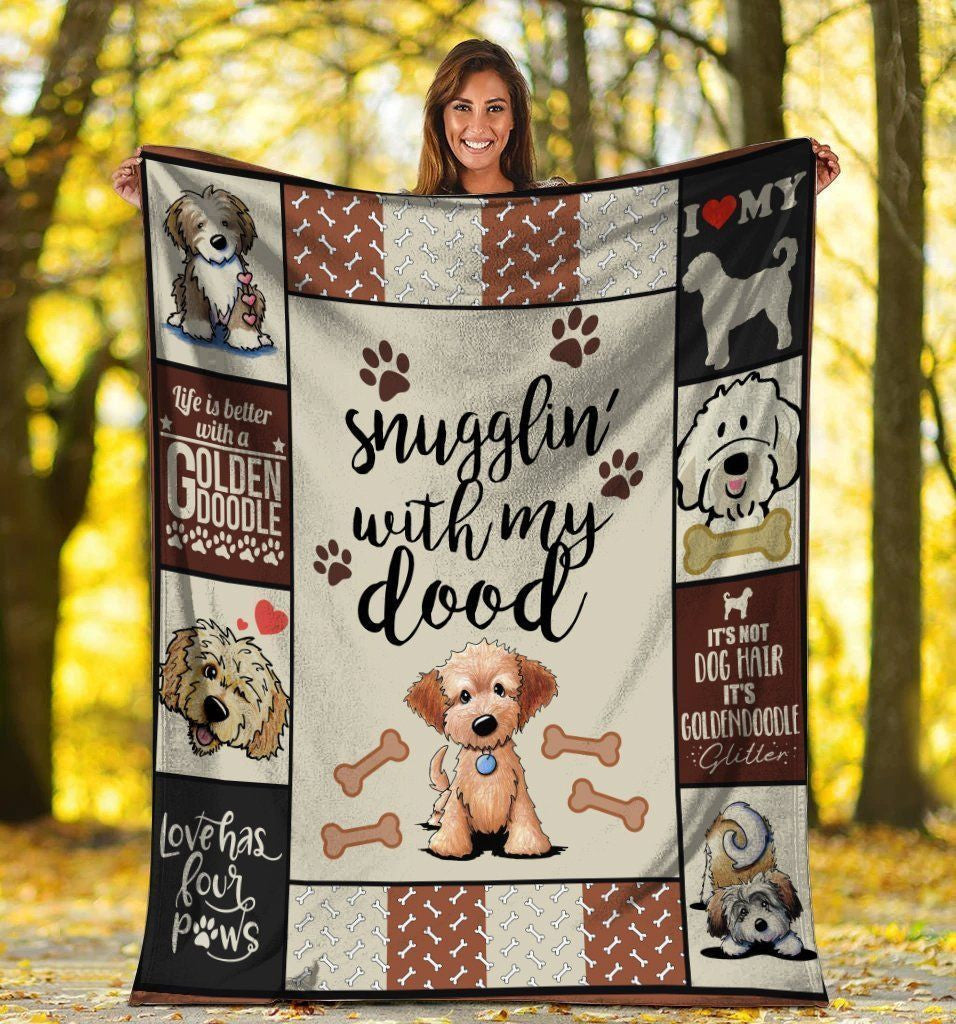 Snuggling With My Dood Goldendoodle Dog Printed Fleece Blanket