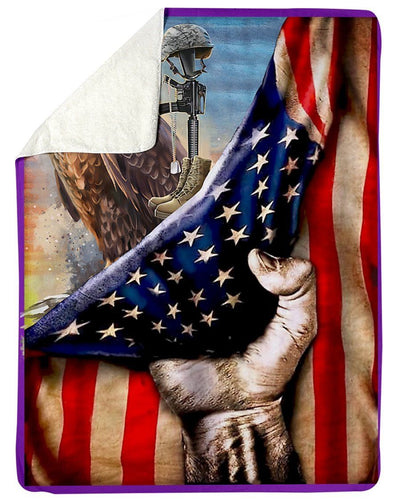 American Flag With Eagle Veteran Custom Design Fleece Blanket