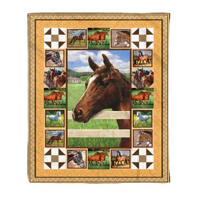 Beautiful Brown Horses Art Printed Fleece Blanket