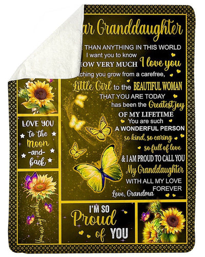 I'm So Proud Of You Yellow Butterflies To Granddaughter Fleece Blanket Sherpa Blanket
