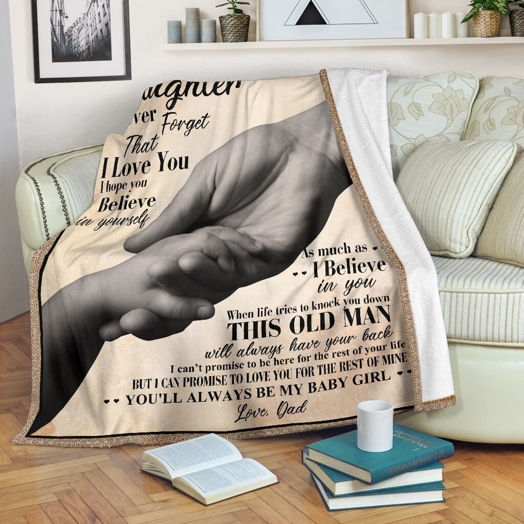 To My Daughter Dad And Daughter Holding Hand Fleece Blanket