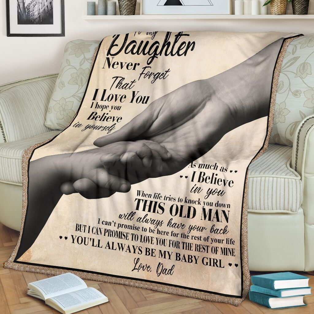 To My Daughter Dad And Daughter Holding Hand Fleece Blanket