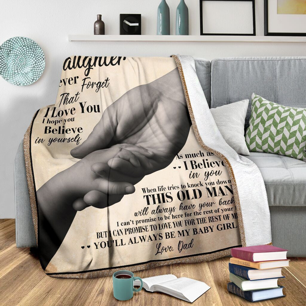 To My Daughter Dad And Daughter Holding Hand Fleece Blanket