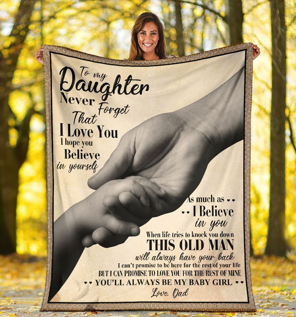 To My Daughter Dad And Daughter Holding Hand Fleece Blanket