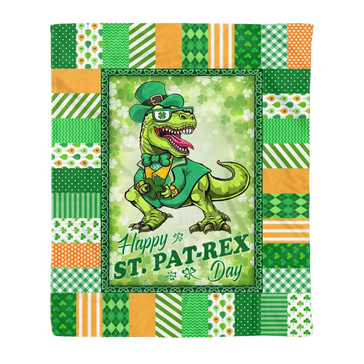 T Rex Roar Happy St Patrex Day Dinosaur Gift Printed Fleece Blanket