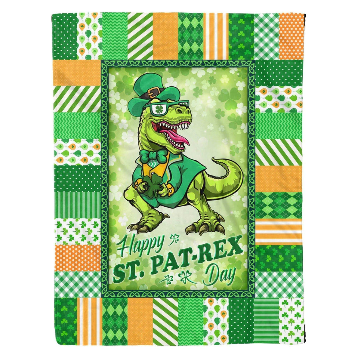 T Rex Roar Happy St Patrex Day Dinosaur Gift Printed Fleece Blanket