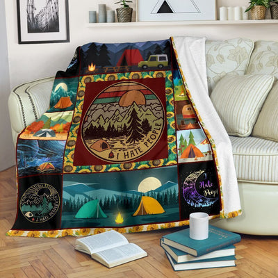 I Hate People I Love Camping Outdoors Funny Fleece Blanket