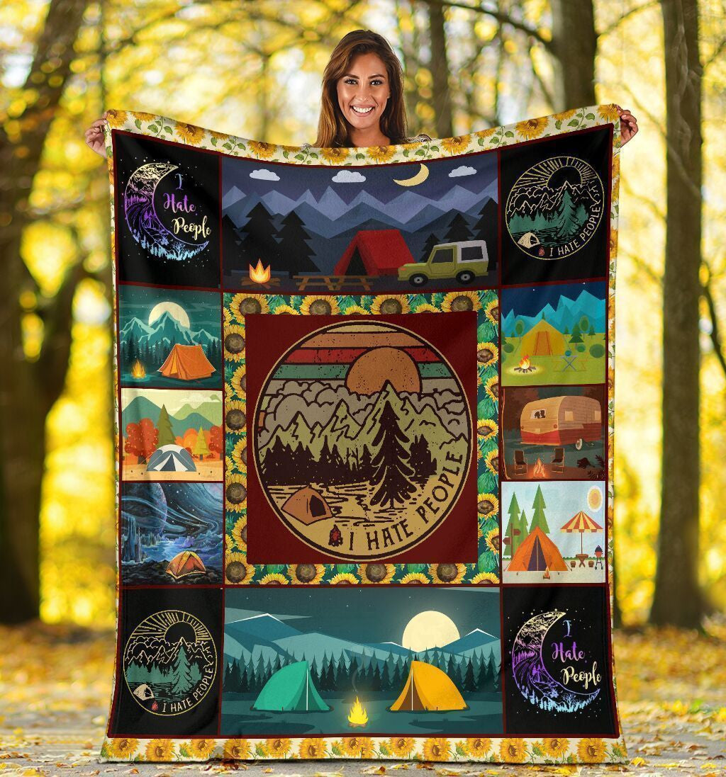 I Hate People I Love Camping Outdoors Funny Fleece Blanket