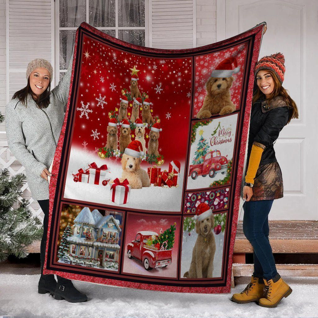 3d Goldendoodle Christmas Tree Xmas Fleece Blanket