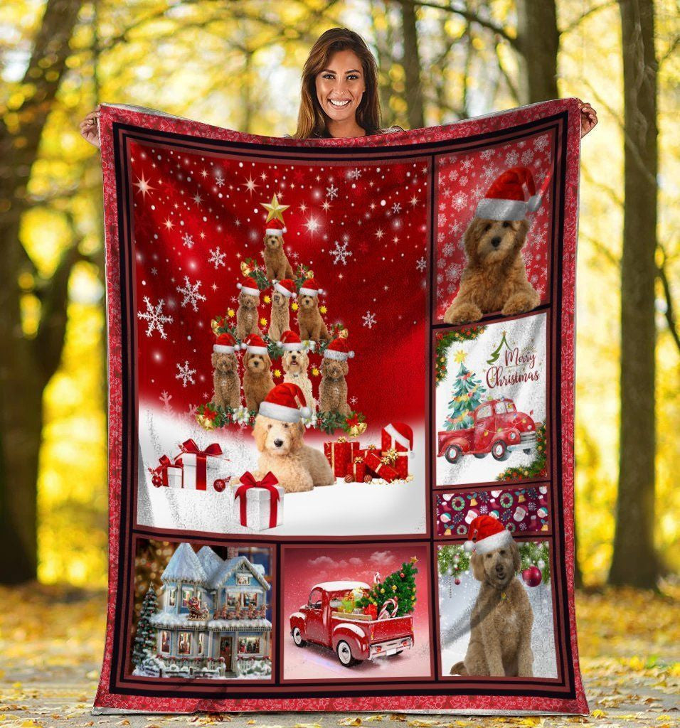 3d Goldendoodle Christmas Tree Xmas Fleece Blanket