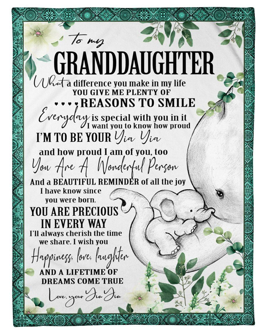 Elephant Lovely Message From Yia Yia For Granddaughters Fleece Blanket
