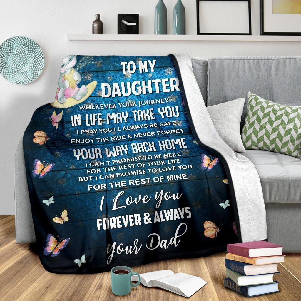 To My Daughter Forever Always Love You Printed Fleece Blanket