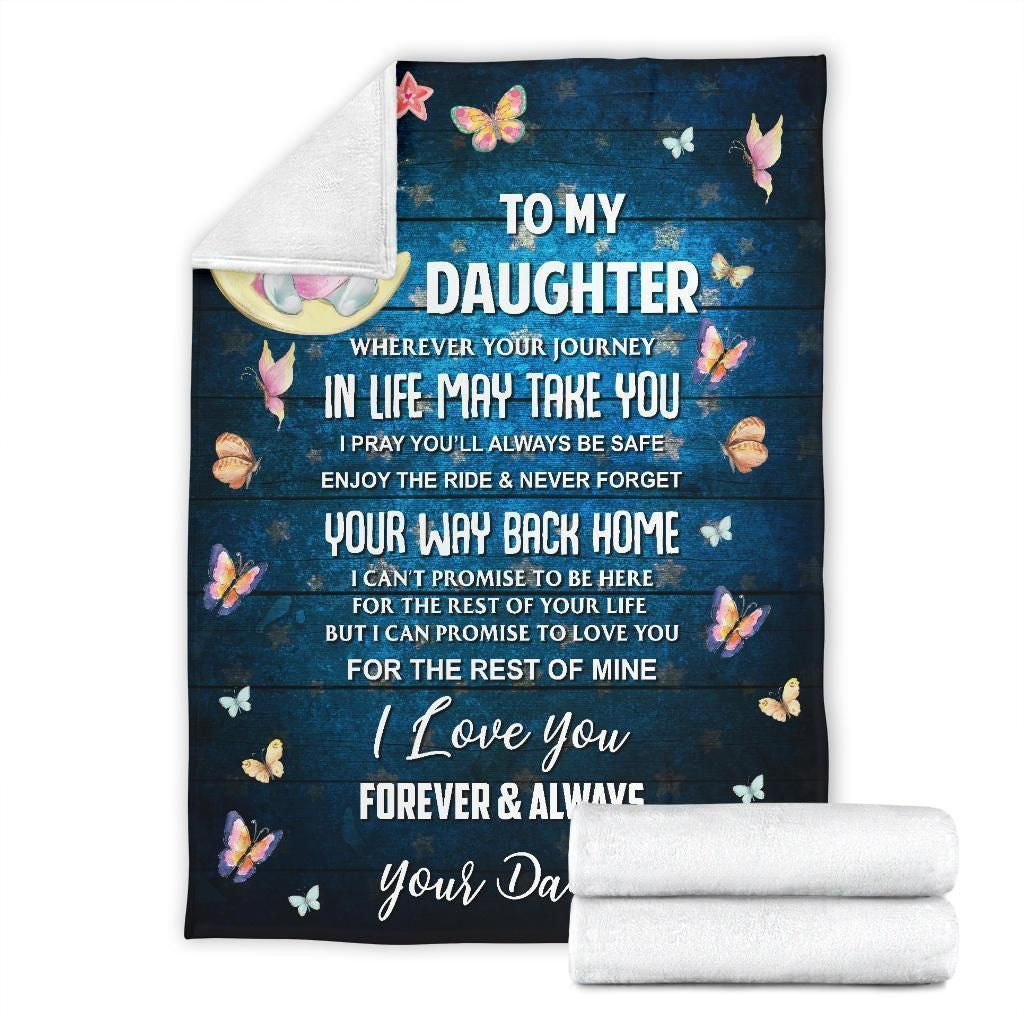 To My Daughter Forever Always Love You Printed Fleece Blanket
