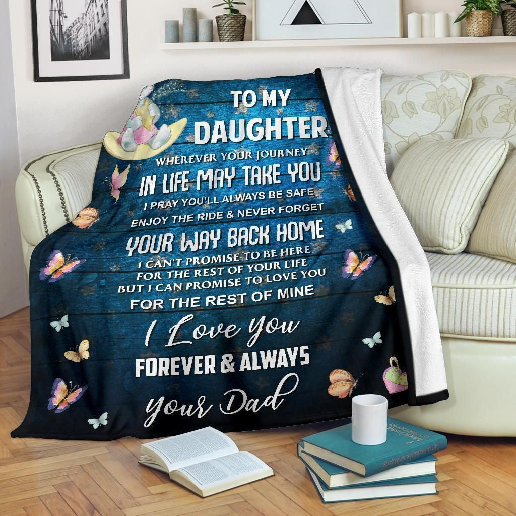 To My Daughter Forever Always Love You Printed Fleece Blanket
