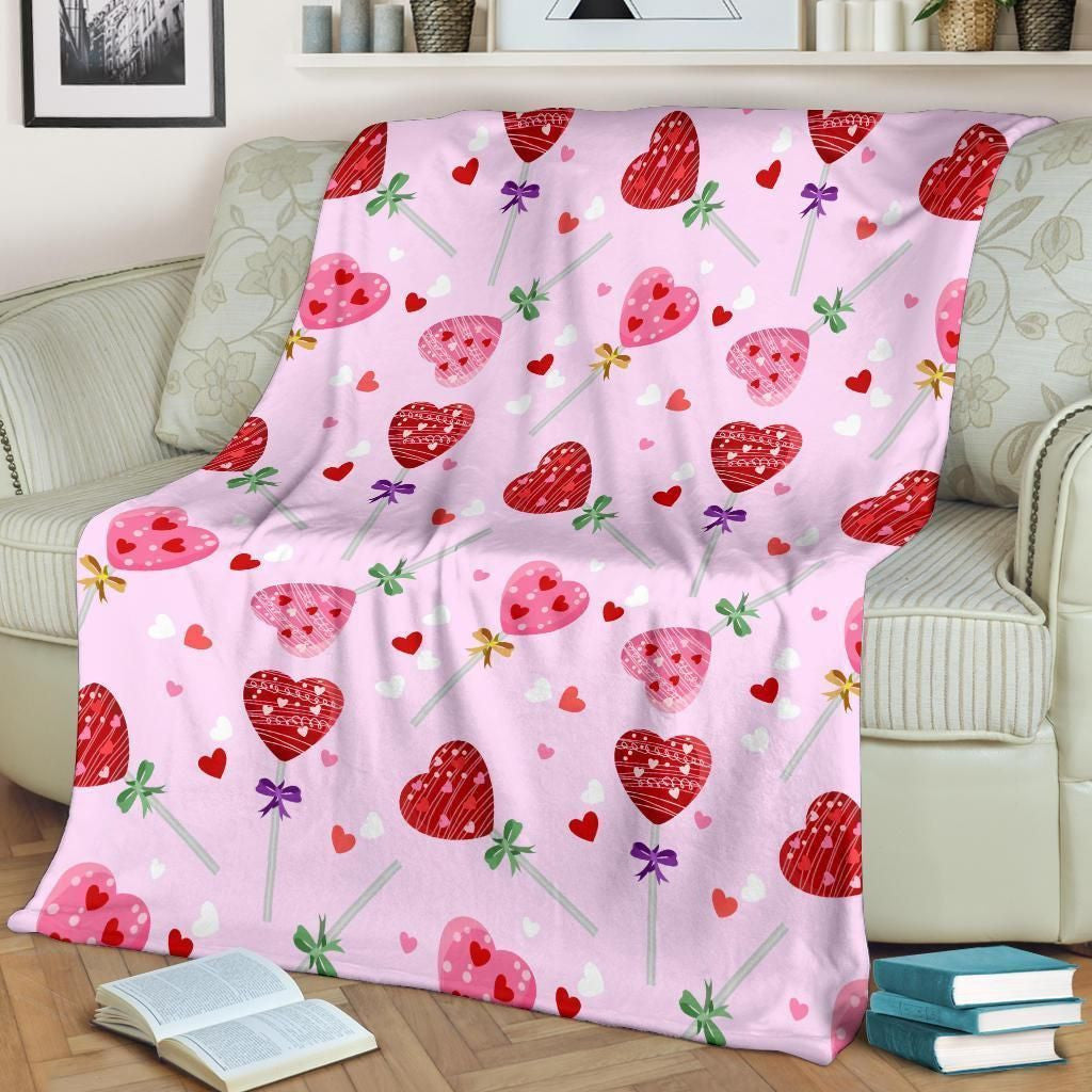 Lollipop Pattern Print Design Pink And Red Fleece Blanket