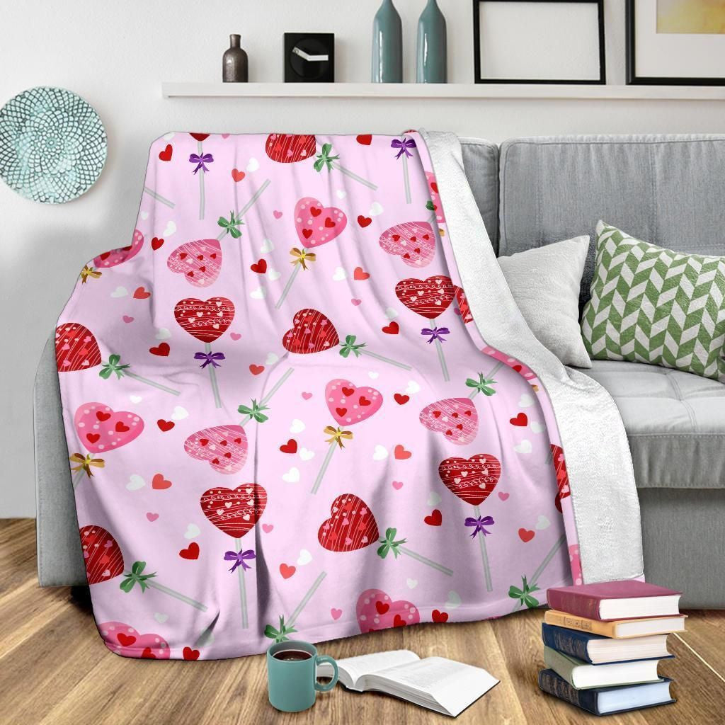 Lollipop Pattern Print Design Pink And Red Fleece Blanket