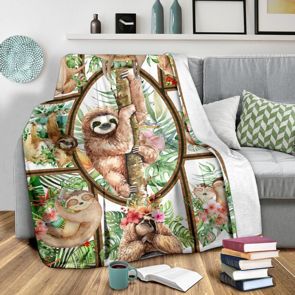 Doodle Sloth Fleece Blanket Gift For Sloth Lovers