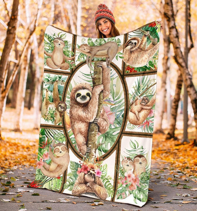 Doodle Sloth Fleece Blanket Gift For Sloth Lovers
