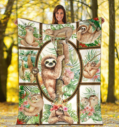 Doodle Sloth Fleece Blanket Gift For Sloth Lovers