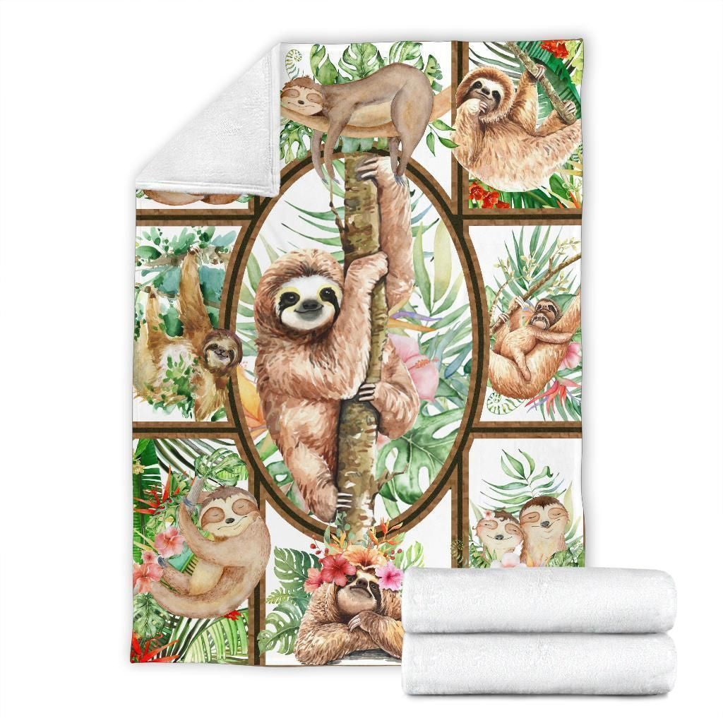 Doodle Sloth Fleece Blanket Gift For Sloth Lovers