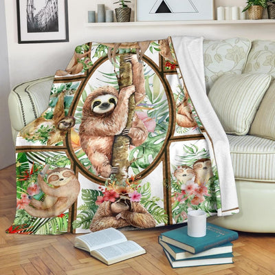 Doodle Sloth Fleece Blanket Gift For Sloth Lovers